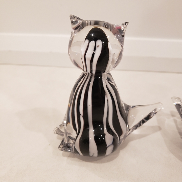 Vintage Handmade Crystal Art Glass Hand Blow Black & White Figurines Cat & Duck - Picture 4 of 6